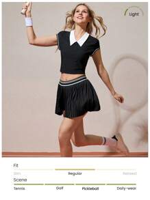 Gameset SHEIN Sport 女款夏季拼接領短版運動 Polo 衫健身上衣高爾夫套裝 - 彩色 - 查看 3