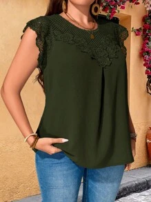 EMERY ROSE Plus Size Women Water-Soluble Lace Tunic Tops Dressy Blouses , Vacation Summer