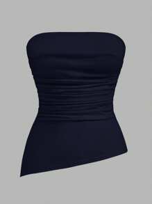 SHEIN EZwear 3 件套黑色、白色、海军蓝女士休闲褶皱开衩修身吊带背心上衣，适合夏季 - 彩色 - 查看 7