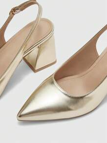 CUCCOO BIZCHIC Women's Fashion Gold Open Heel Pointed Toe Chunky Heel Pumps, Classic Minimalist For Commute, Date, Party, Holiday, Wedding For Christmas - Gold - View 7