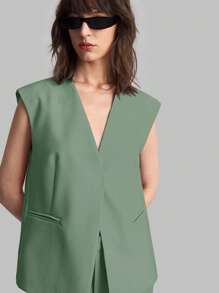 Ontre Nuevo top de chaleco casual de mujer de 2025 verano, con cuello en V, abotonadura frontal, hombreras, apropiado para bodas, conciertos, brunch, uso casual en el aeropuerto, estilo vintage de los 90, estilo de Estocolmo, Día de la Independencia Americana