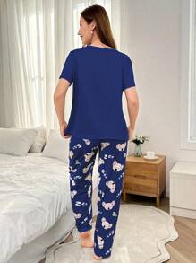 2件套可爱考拉印花短袖睡衣套装 - 彩色 - 查看 2