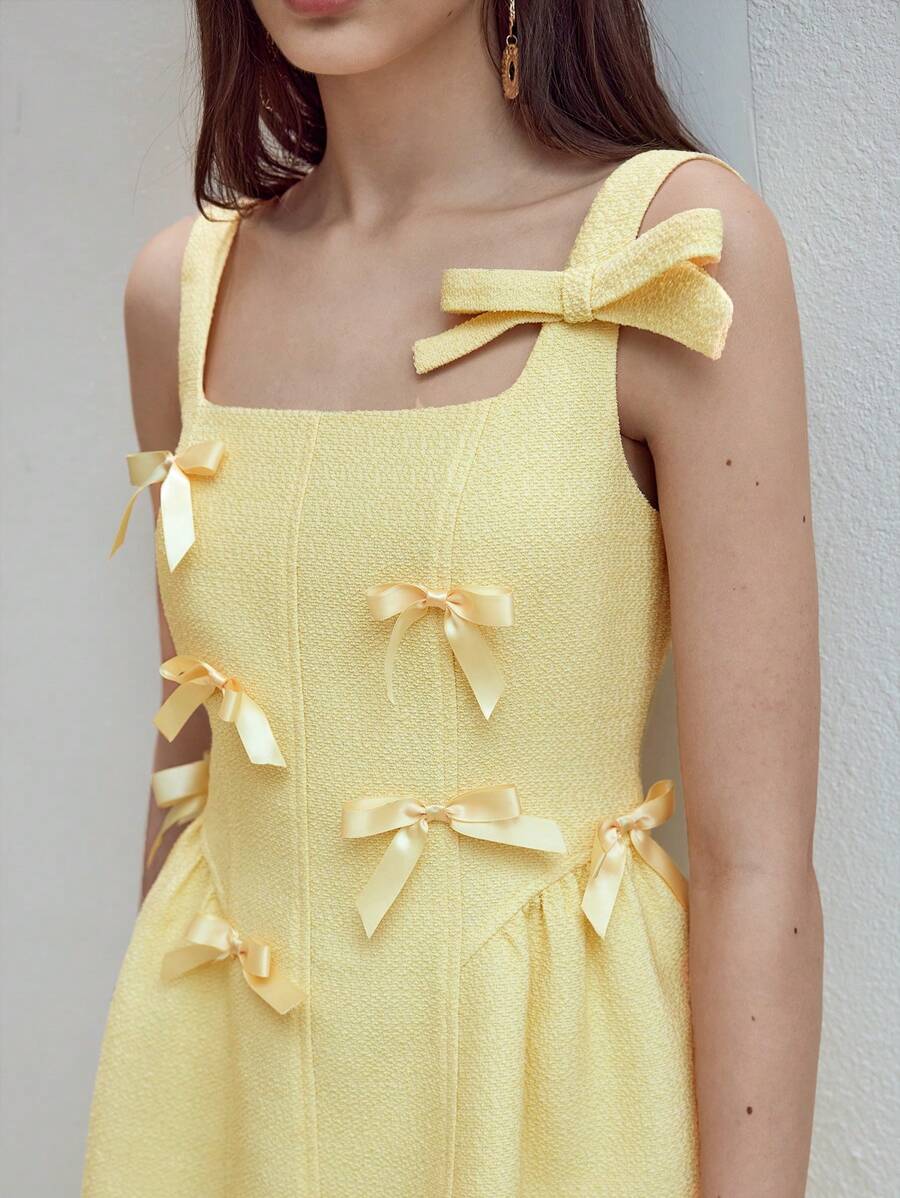MOTF STUDIO VESTIDO CON CREMALLERA Y DETALLE DE LAZO - Amarillo - Ver 2