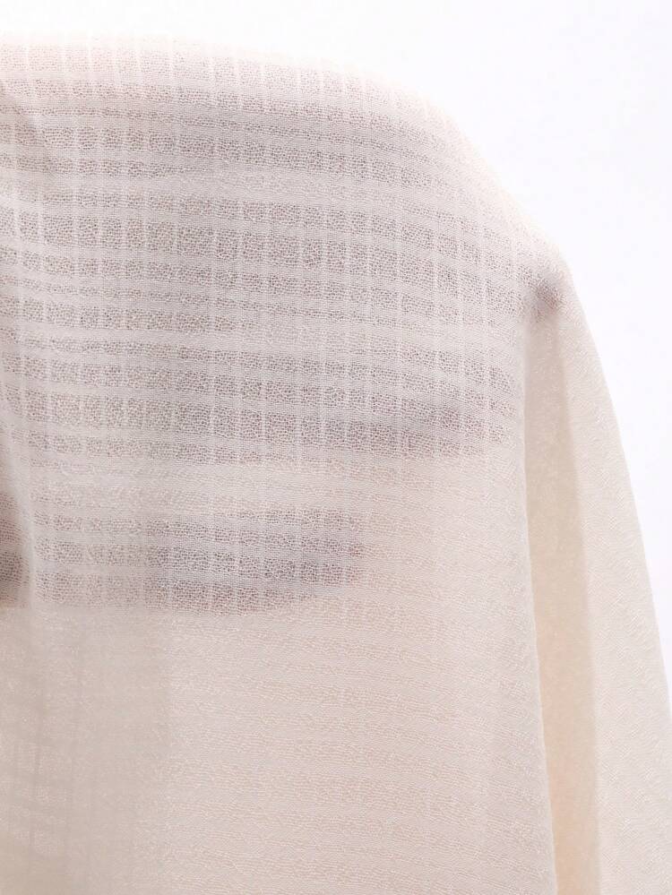 Women Lace Contrast Mesh Long Sleeve Blouse