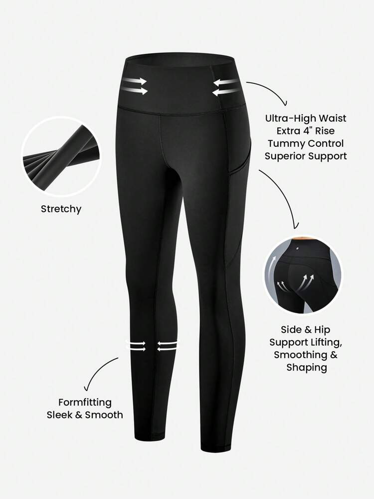 女性用カジュアル 無地 ウエスト エレガンス アンクル丈 スポーツ ベーシックパンツ ブラック アクティブジムレギンス