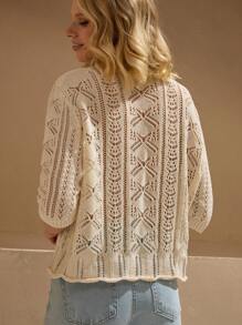 Bóhologie Boho Bohemia Women Clothing Women Summer Clothes Vacation Crew Round Neck Hollow Out Crochet Drop Shoulder Knitted Cover Up Top For Summer Vibes Summer Tops Women Knit Tops Knitted Tops - Apricot - View 2