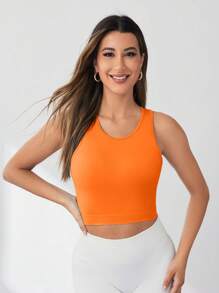 Eassivo Eassivo High Stretch Seamless Sports Orange T-Shirt & Tank Top, Stylish For Summer Workout For Women Clothing Athletic Women Athletic Sets Workout Shirt Women Workout Women - Orange - View 3