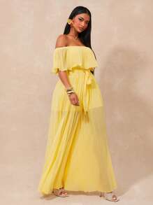 SHEIN SXY Bộ đồ liền thân/bộ đồ liền thân rộng rãi màu vàng bohemian cho kỳ nghỉ lễ ở bãi biển dành cho nữ - Màu vàng - Xem 6