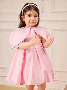 SHEIN Glamorique Kids 女孩派对公主裙，腰部褶皱泡泡裙，优雅派对礼服 - 粉色 - 查看 4