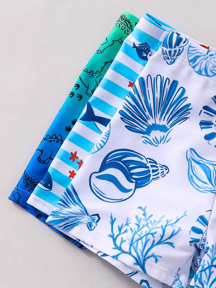 SHEIN 3 delar Ung pojke Fritid Semester Nät Färg Dopamin Dinosaurie Haj Mönster Färg Löst Vävd Strandbaddräkt Flerdelat Set, Tre Färger Tredelat Set Shorts Baddräkt Strand Simning Strand Surfing Semester Vår Och Sommar - Multifärgad - Visa 4