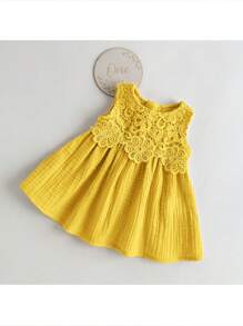 Loomiva Vestido sin mangas con volantes y cintura de unicolor para recién nacida - Amarillo - Ver 4