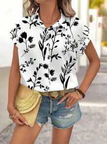 SHEIN LUNE Casual Loose Fitting Short Sleeve Button-Up Shirt, Suitable For Summer - Multicolor - View 5
