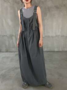 FRIFUL 女士吊带荷叶边长连衣裙，女士夏季假日连衣裙 - 灰色 - 查看 3