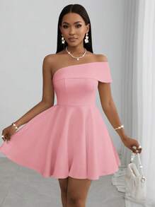 Slaydiva 2025 年春夏新款婚礼季、音乐节、派对、休闲、俱乐部、优雅鸡尾酒迷你连衣裙 - A 字型白色单肩紧身迷你连衣裙 - 粉色 - 查看 8