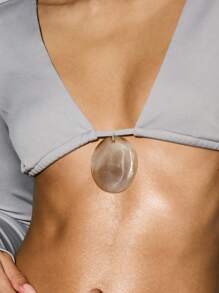 KIZN 长袖宝石细节短款上衣和侧开叉长裙套装 - 灰色 - 查看 4