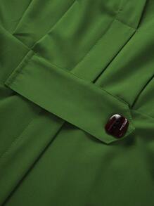 Chiquease 纯色 V 领高腰侧开衩长裙女装 - 軍綠色 - 查看 5