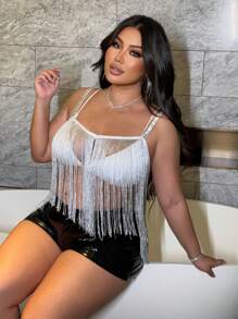 Flirla Plus Size Women Sexy Fringe Shrug/Overshirt - Silver - View 1