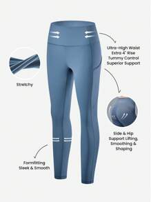 LUVLETTE Damen Große Größen Leggins aus einfarbigem Stoff in Knöchellänge, blaue aktive Sportleggins für Gym