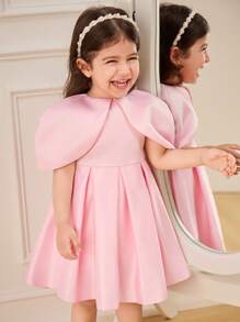 SHEIN Glamorique Kids 女孩派对公主裙，腰部褶皱泡泡裙，优雅派对礼服 - 粉色 - 查看 2