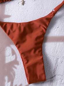 Swim Chiccia 女士夏季纯色金属吊坠首饰性感抹胸比基尼套装 - 鏽棕色 - 查看 6