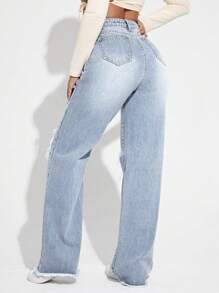 SHEIN EZwear Jeans de pierna ancha con cortes y aberturas para mujer, ideal para el verano - Gris Claro - Ver 2