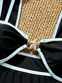 Bonvoyette 女士节日派对沙滩尼龙面料连体泳衣 - 黑與白 - 查看 5