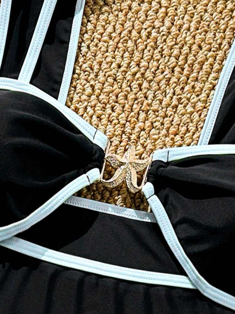 Vaytide Traje de baño de una pieza de nailon para mujer, ideal para fiestas de vacaciones y playa - Blanco y Negro - Añade 7