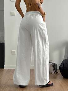 Coolane Women's Summer Minimalist Boho Vacation Casual Basic Daily Wear Linen Comfortable Low Rise Baggy Pants, Linen Pants