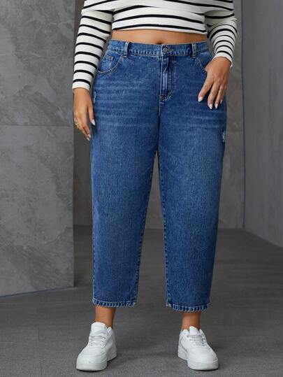 SHEIN CURVE+ Plus Size Plain Pocket Casual Versatile Denim Jeans, Curve Plus, Boho Vacation