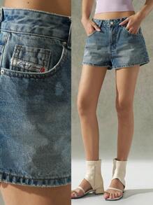 LYSMO Pantalones cortos vaqueros lavados informales de mujer con bolsillos oblicuos, para verano