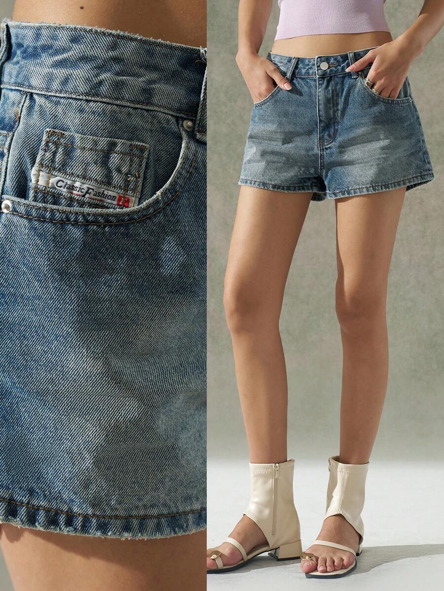 LYSMO Pantalones cortos vaqueros lavados informales de mujer con bolsillos oblicuos, para verano