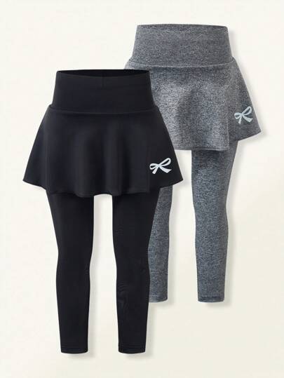 2pcs/Set Girls Casual & Elegant Princess Bowknot & Butterfly Graphic Print Skirt And Leggings Set, For Spring & Summer,Holiday,Summer,Travel