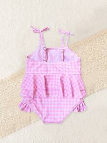 Baby Girl Cute Bow Print Ruffle One-Piece Swimsuit - Pink - View 6