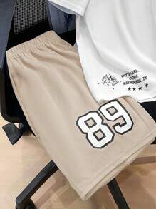 2Pcs Tween Boy Sports & Casual Outfit: Soft, Comfortable, Versatile Short Sleeve Graphic T-Shirt And Elastic Waist Shorts Set, Suitable For Spring, Summer, Autumn, Daily Wear, Outdoor Play, School, Street, Party And Home - Apricot - View 6