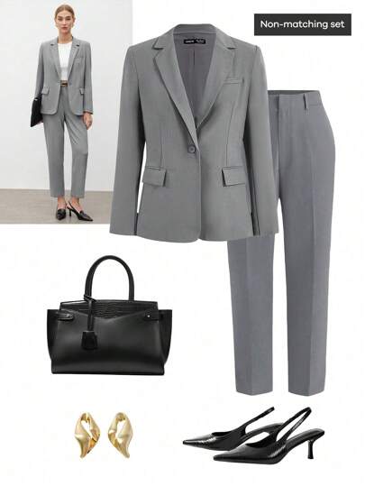 BizChic Chaqueta blazer de mujer de unicolor con solapa (camisa no incluida), para uso en la oficina, chaqueta formal básica de manga larga para el otoño