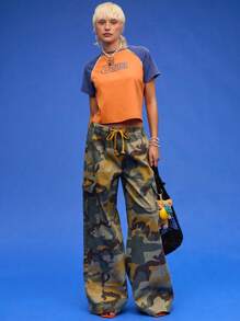 COUREZ 宽松气球迷彩裤/女士夏季穿搭/街头休闲/Y2K风格 100%纯棉 100%纯棉 复古 - 彩色 - 查看 7