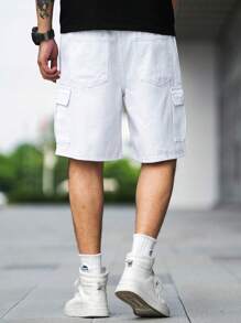Manfinity Homme Plus Size Men's Casual Versatile Solid Color Cargo Denim Shorts, Summer Men Cargo Pants Shorts Men Shorts Casual - White - View 2