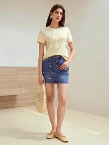 MOTF STUDIO CAMISETA CON APLICACIONES DE PERLAS FALSAS - Amarillo - Ver 5