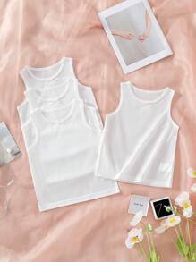4pcs/Pack Young Girls' Simple Solid Color Perforated Bow Sleeveless Basic Casual White Tank Top, Summer - White - View 2