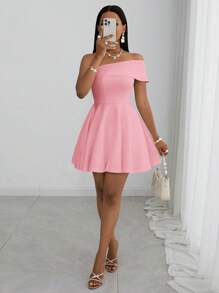 Slaydiva 2025 年春夏新款婚礼季、音乐节、派对、休闲、俱乐部、优雅鸡尾酒迷你连衣裙 - A 字型白色单肩紧身迷你连衣裙 - 粉色 - 查看 4