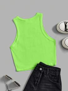 SHEIN EZwear Casual Minimalist Alien Graphic Round Neck Slim Fit Women Tank Top, Suitable For Summer Back To School - Green - View 2