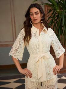 ZEYLAH Conjunto de dos piezas para mujer para uso diario - Beis - Ver 3