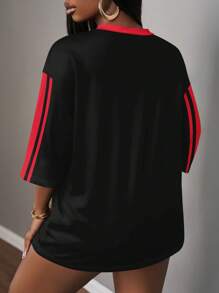 Slaydiva 23 个字母和数字图案休闲运动女式 T 恤，适合夏季 - 彩色 - 查看 2