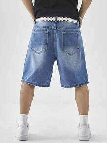 Manfinity EZcore 大码男士夏季休闲水洗牛仔短裤 - 中等水洗藍 - 查看 2