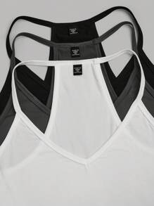 SHEIN LUNE 大码V领休闲运动背心3件套 - 彩色 - 查看 3