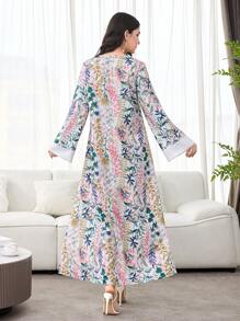 SHEIN Najma 优雅、奢华、优雅的女士宽松连衣裙全长 Jalabiya 女士休闲连衣裙女士夏季适度 - 彩色 - 查看 2