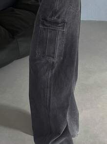 DAZY Jeans cargo de unicolor de pierna ancha y largo, de corte holgado para mujer
