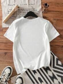 女士圆领短袖复古番茄图案T恤，夏季度假装