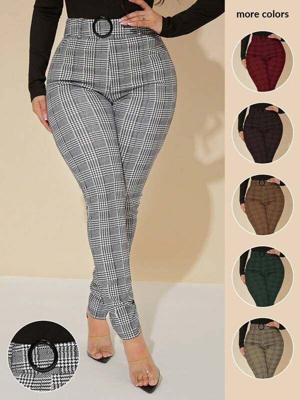 SHEIN SXY Sexy High Waist Glen Plaid Belted Pants