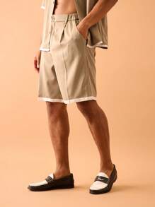 Musero Quần short phối satin tương phản, chi tiết xếp ly, chỉ dành cho mùa hè, phong cách đường phố, kỳ nghỉ, thanh lịch. - Màu Xám nhạt - Xem 3